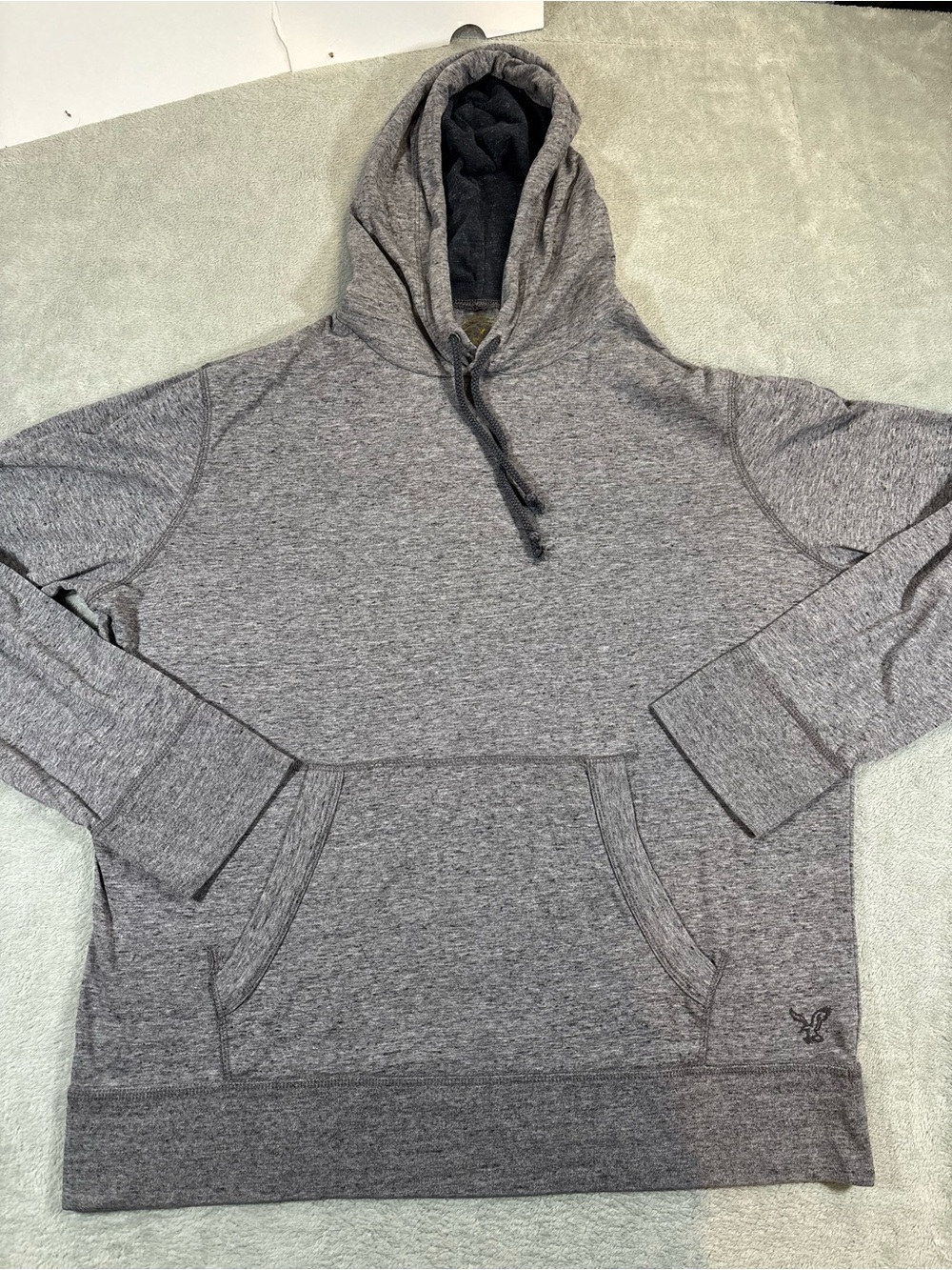 American Eagle Grey Hooded Long Sleeve Size Large